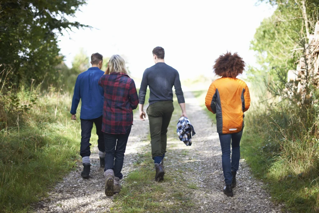 rear view of friends walking