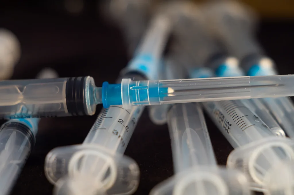 close up studio shot of syringes